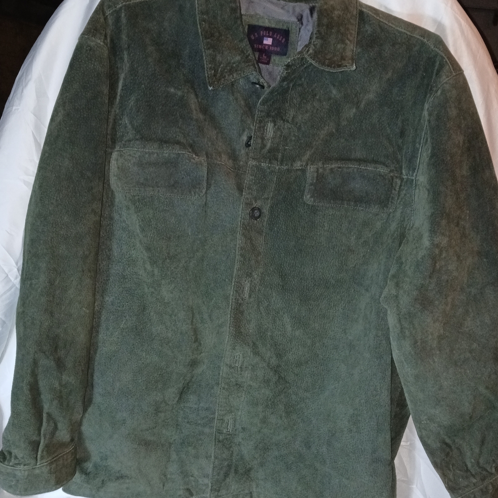 Vintage Men's Oil Slick Leather Shacket Button-Front Jacket - Green Large